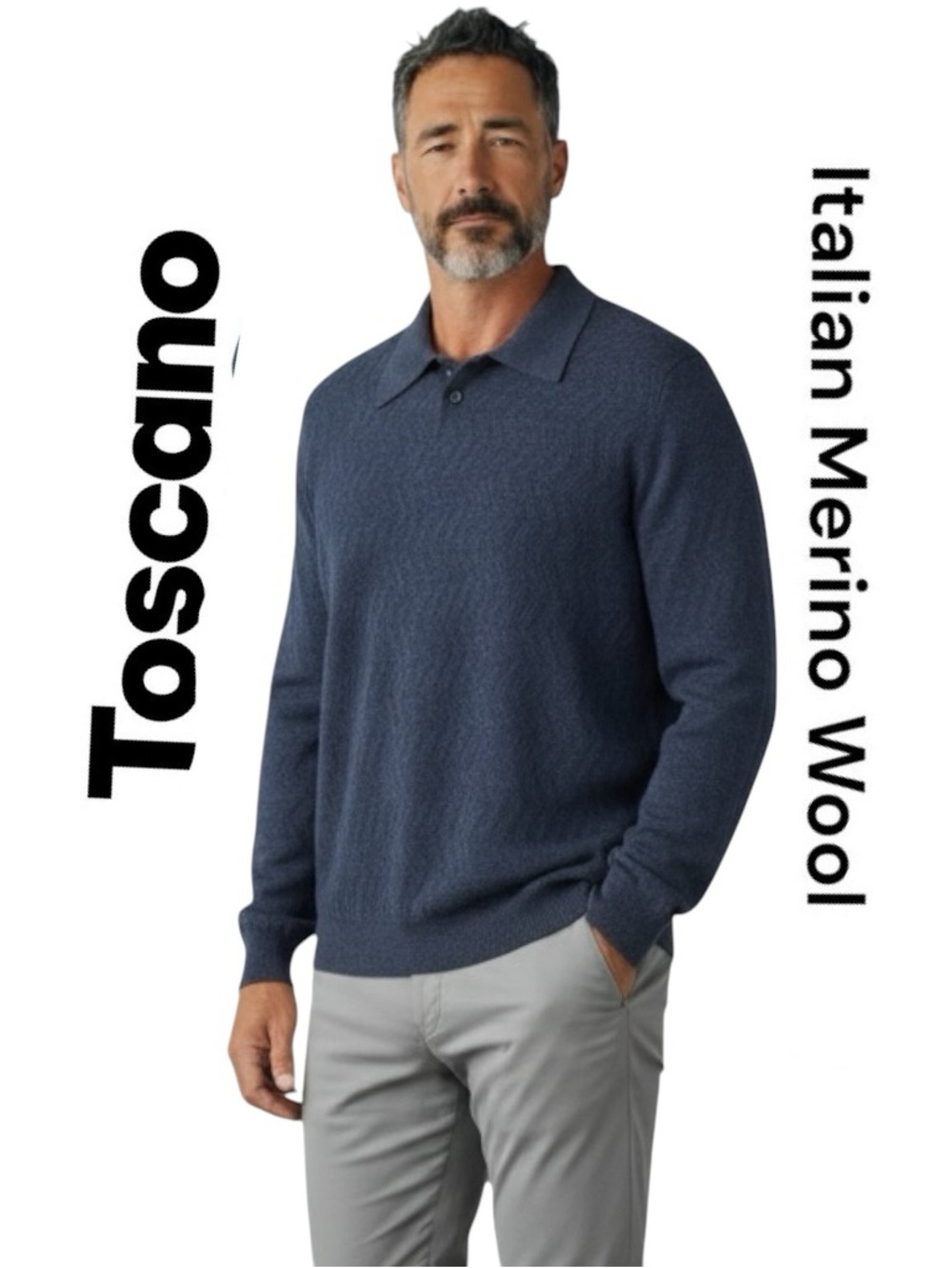 Toscano Sweater Italian Merino Wool Knit Men’s Sz XL Blue/Gray Collar